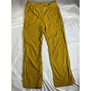 Women's Mustard Yellow Ribbed Wide Leg Pants Size Small Elastic Waist Corduroy